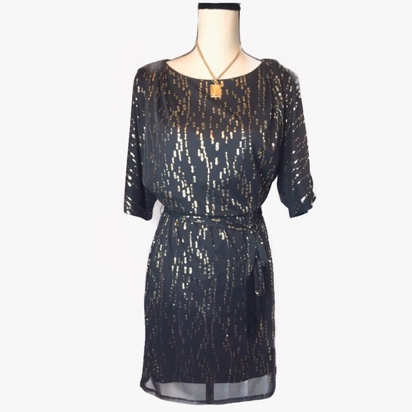 Jessica Simpson Black and Gold Shimmered Dress - Picture 3 of 8